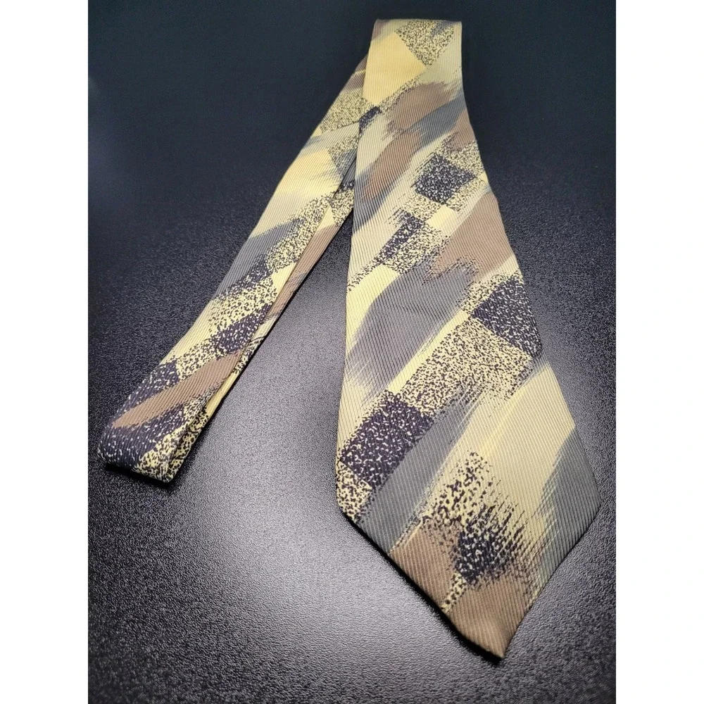 Gianni Versace Men's Necktie Yellow Grey Abstract Silk 3.75 x 56 Good